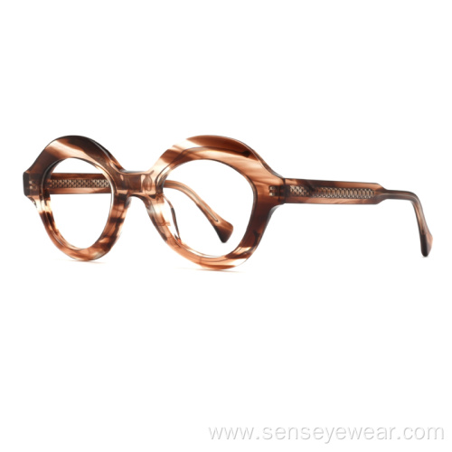 Oversized Round Unisex Bevel Acetate Frame Optical Glasses